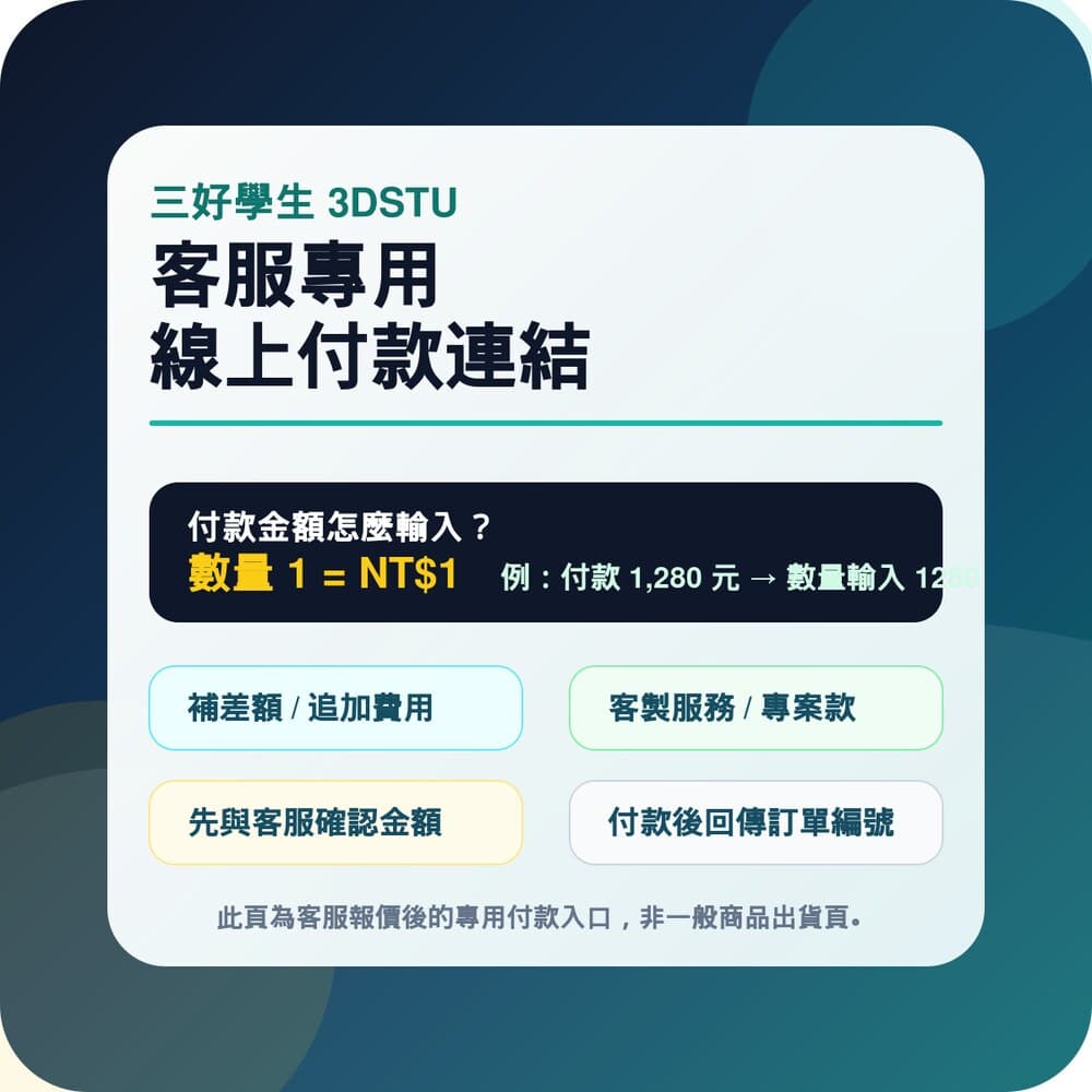 3DSTU 客服專用線上付款連結，數量 1 等於 NT$1