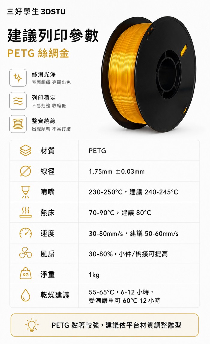 3DSTU PETG 絲綢金屬色列印參數