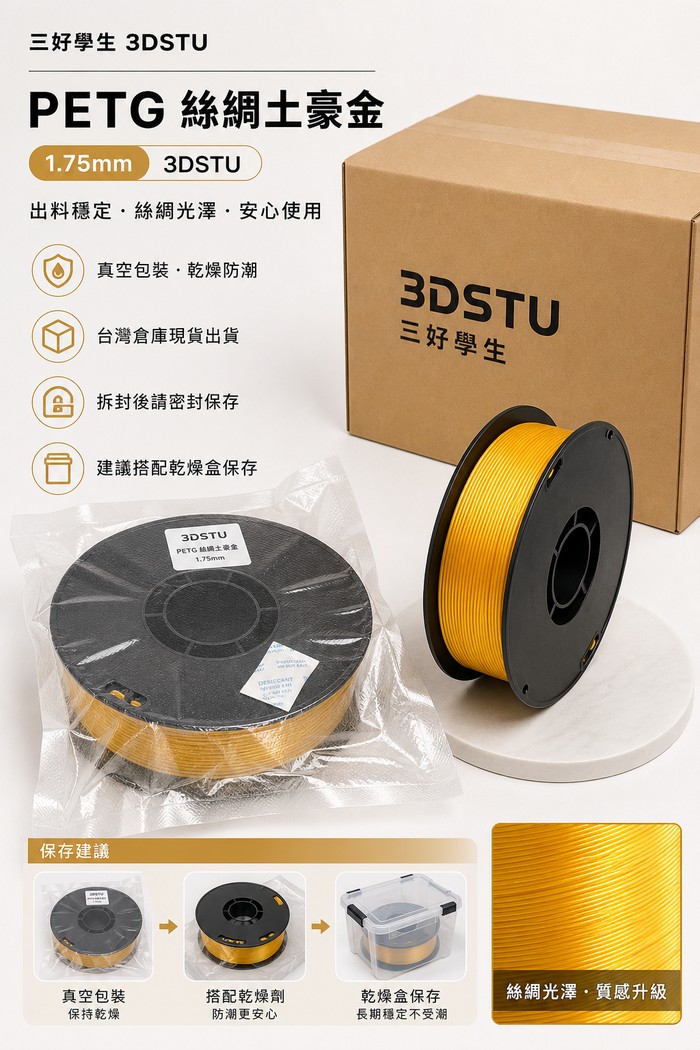 3DSTU PETG 絲綢金屬色包裝與認證