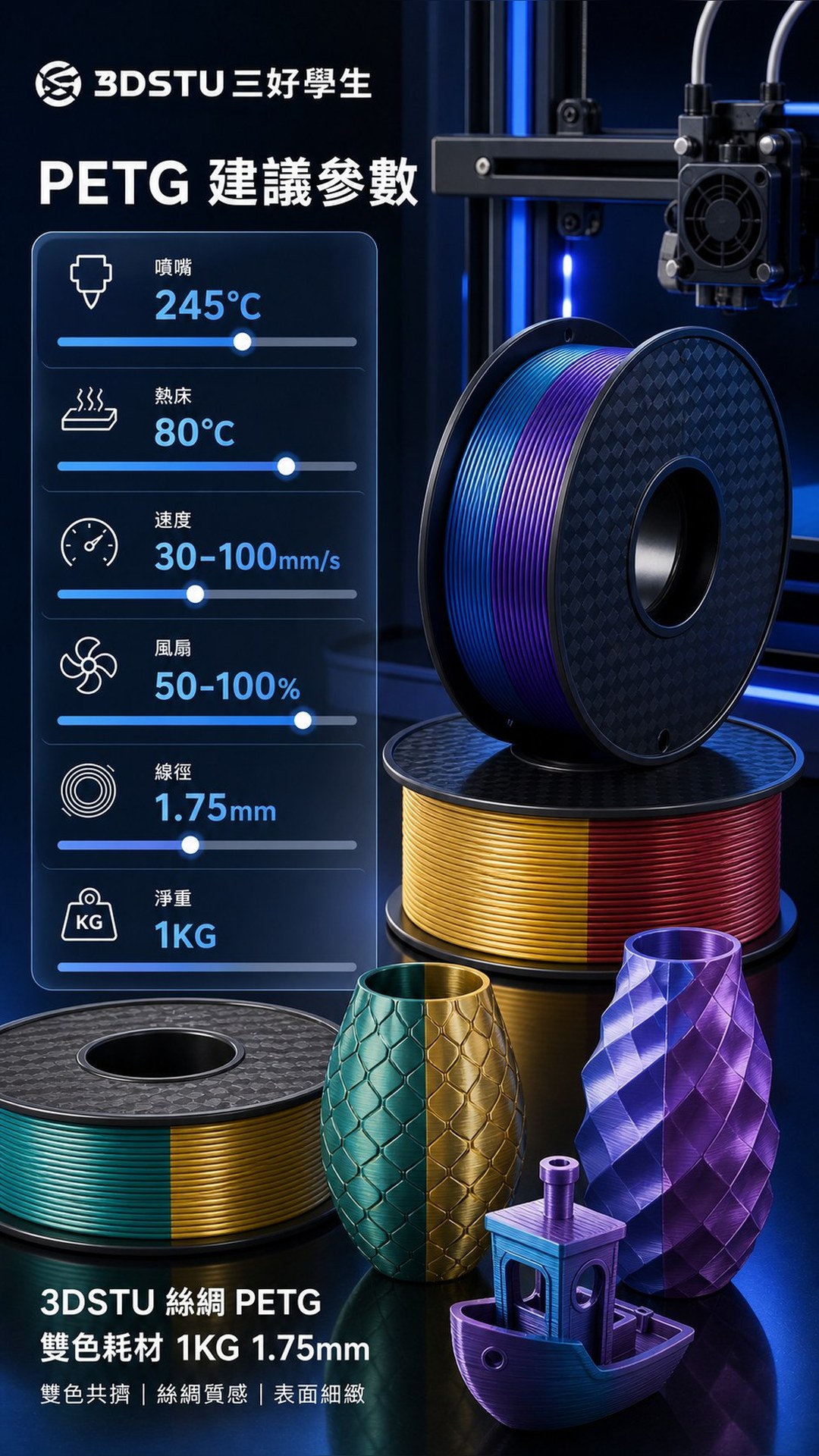3DSTU 絲綢 PETG 雙色耗材詳情圖