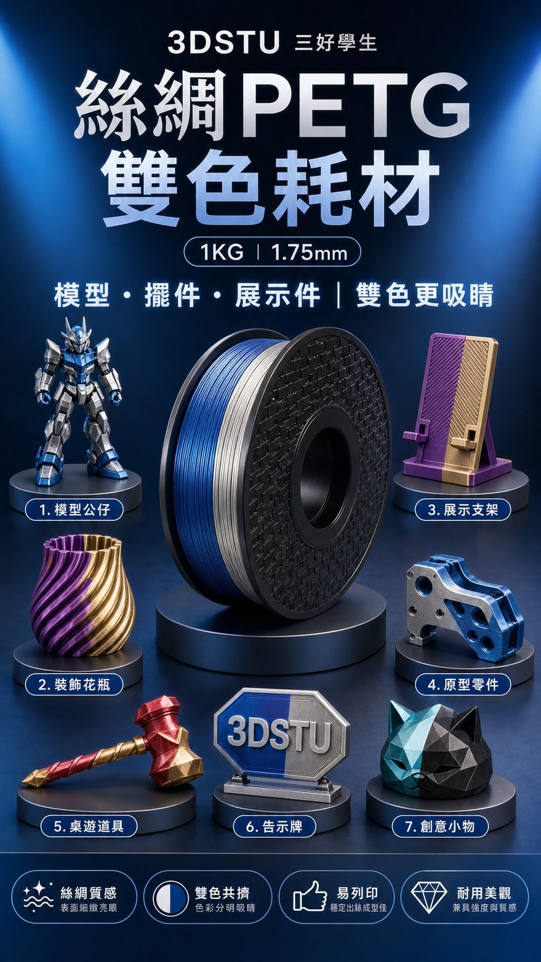 3DSTU 絲綢 PETG 雙色耗材詳情圖